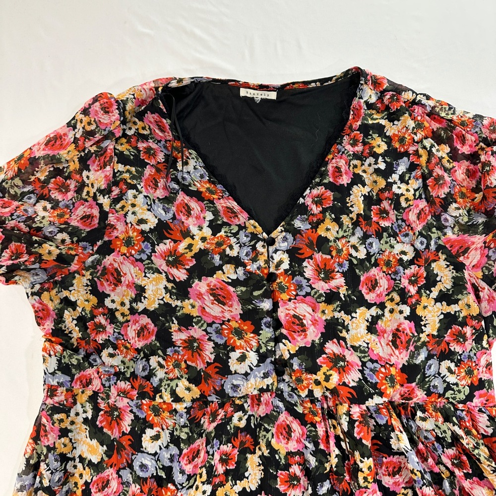 BaeVely Floral Babydoll Dress 3XL Womens Multi Color Chiffon Tiered Mini - Picture 3 of 8